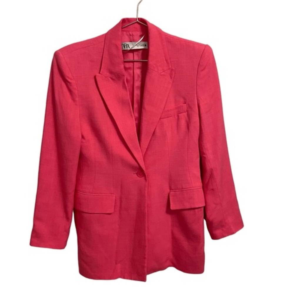Zara Womens Pink Linen Blend Single Button Tailored Blazer Jacket Size S